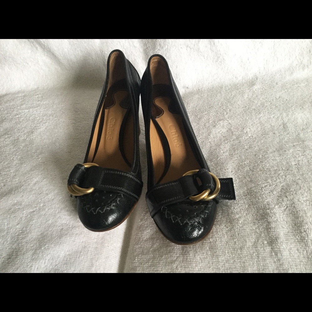 Authentic Chloe black leather heels pumps size 6.5
